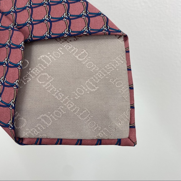 Vintage 90s Christian Dior Monsieur Mauve Pink Blue Chain Silk Menswear - Picture 9 of 11